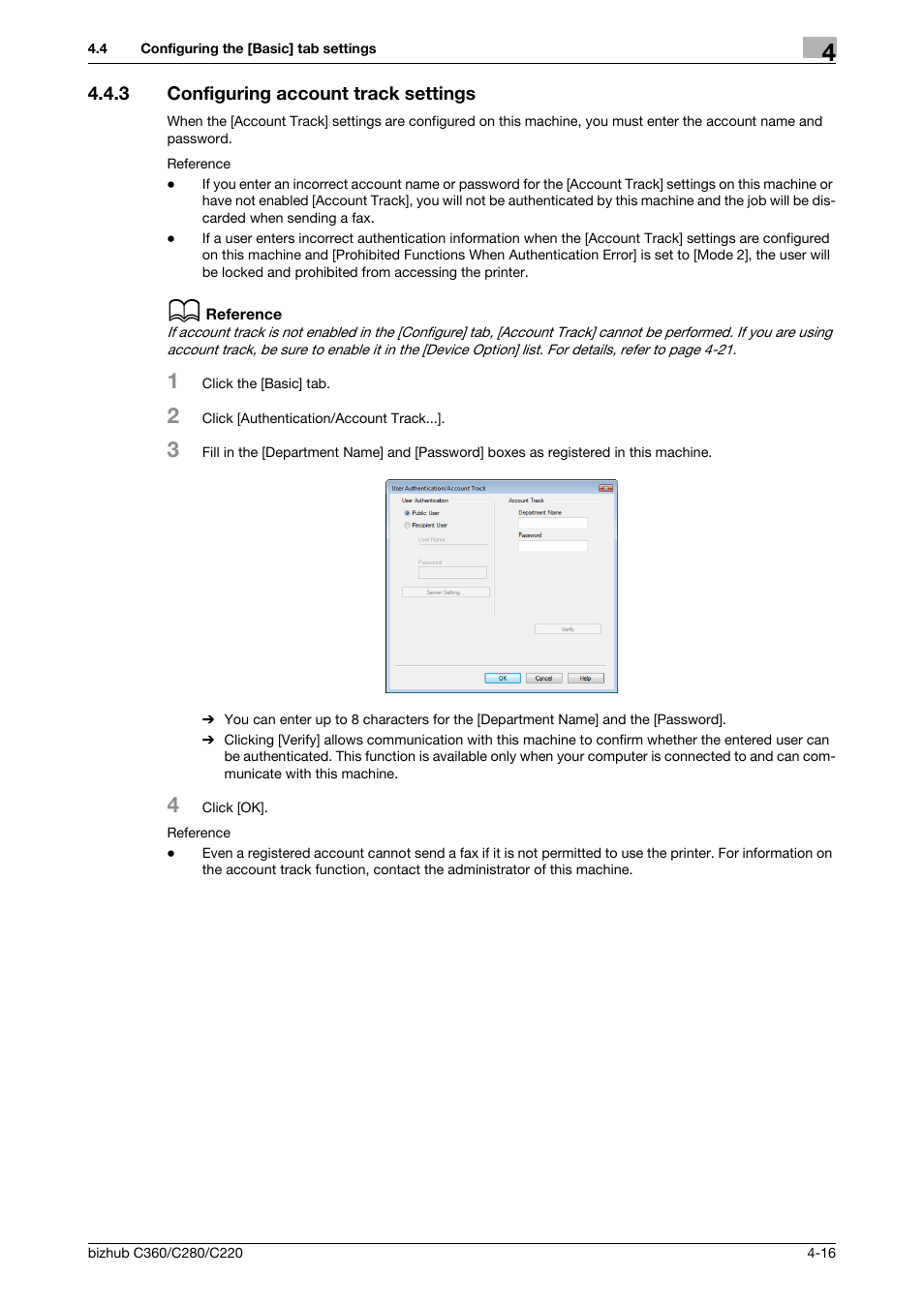 3 configuring account track settings, Configuring account track settings -16 | Konica Minolta BIZHUB C360 User Manual | Page 47 / 72