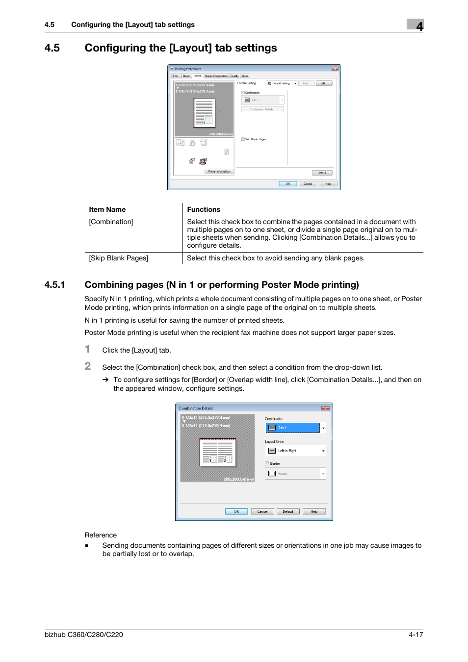 5 configuring the [layout] tab settings, Configuring the [layout] tab settings -17 | Konica Minolta BIZHUB C360 User Manual | Page 48 / 72