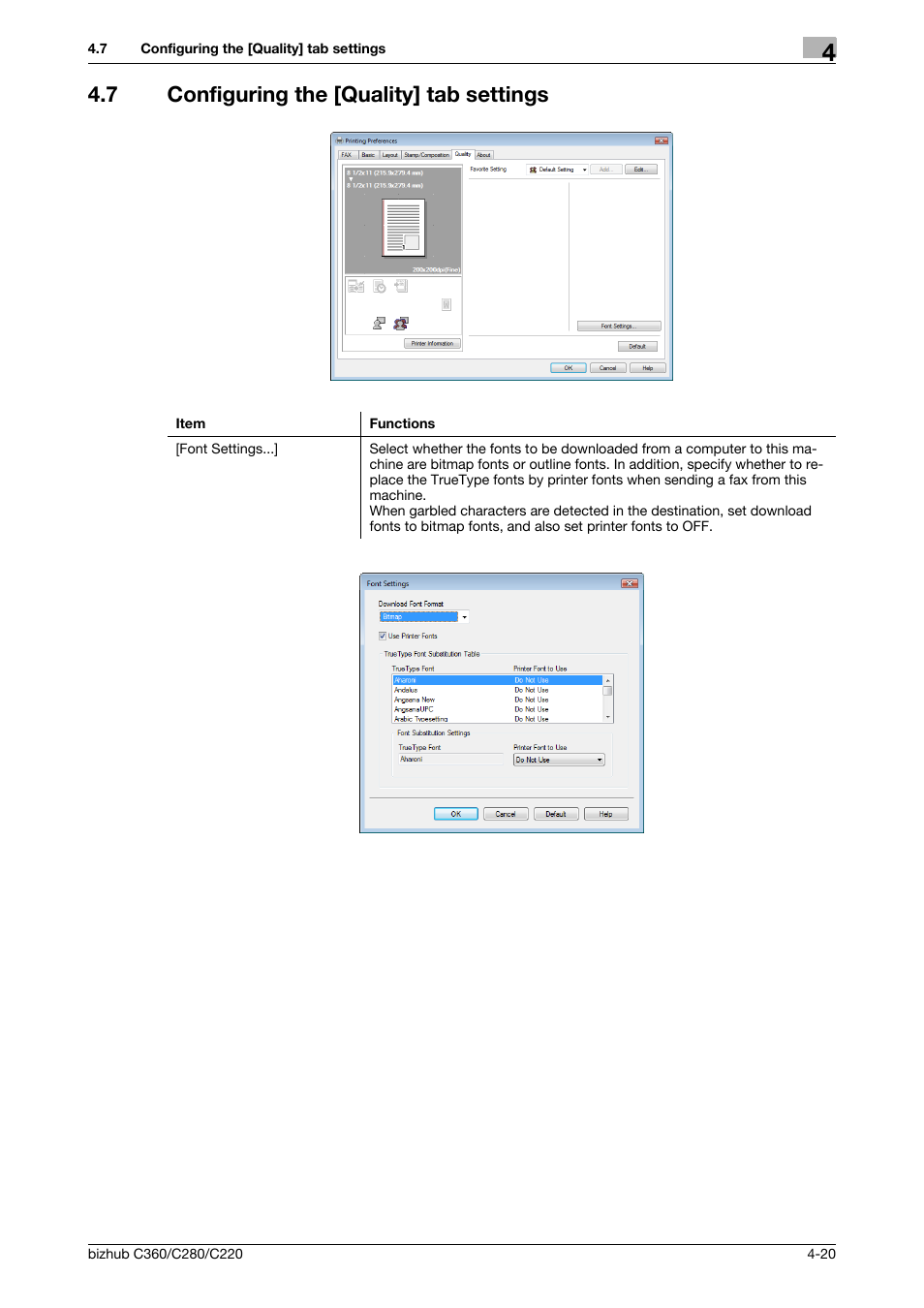 7 configuring the [quality] tab settings, Configuring the [quality] tab settings -20 | Konica Minolta BIZHUB C360 User Manual | Page 51 / 72