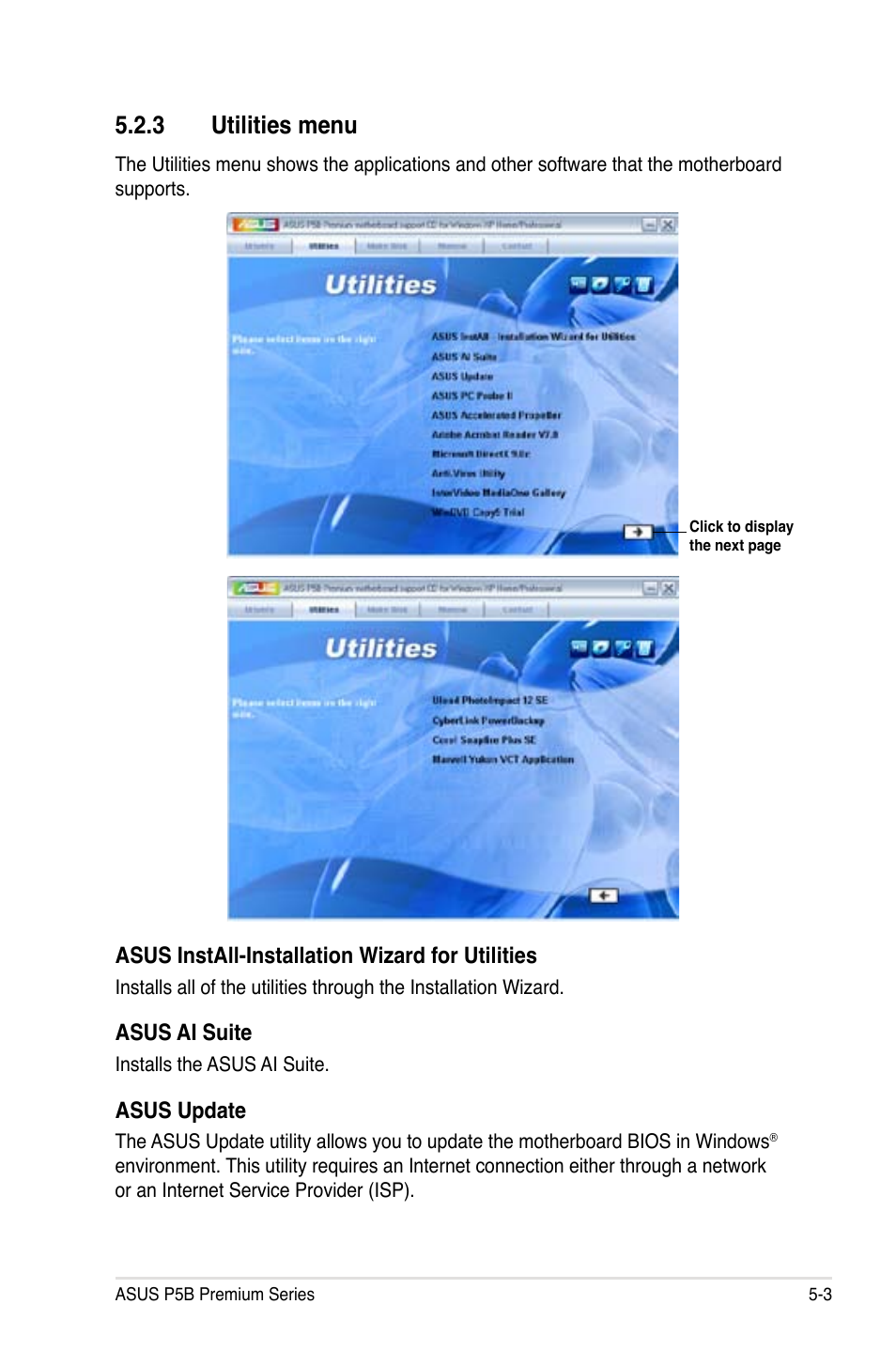 3 utilities menu | Asus P5B User Manual | Page 115 / 188