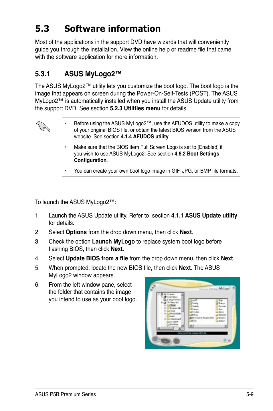 3 software information, 1 asus mylogo2 | Asus P5B User Manual | Page 121 / 188