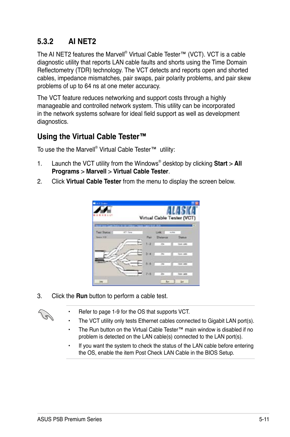 2 ai net2, Using the virtual cable tester | Asus P5B User Manual | Page 123 / 188