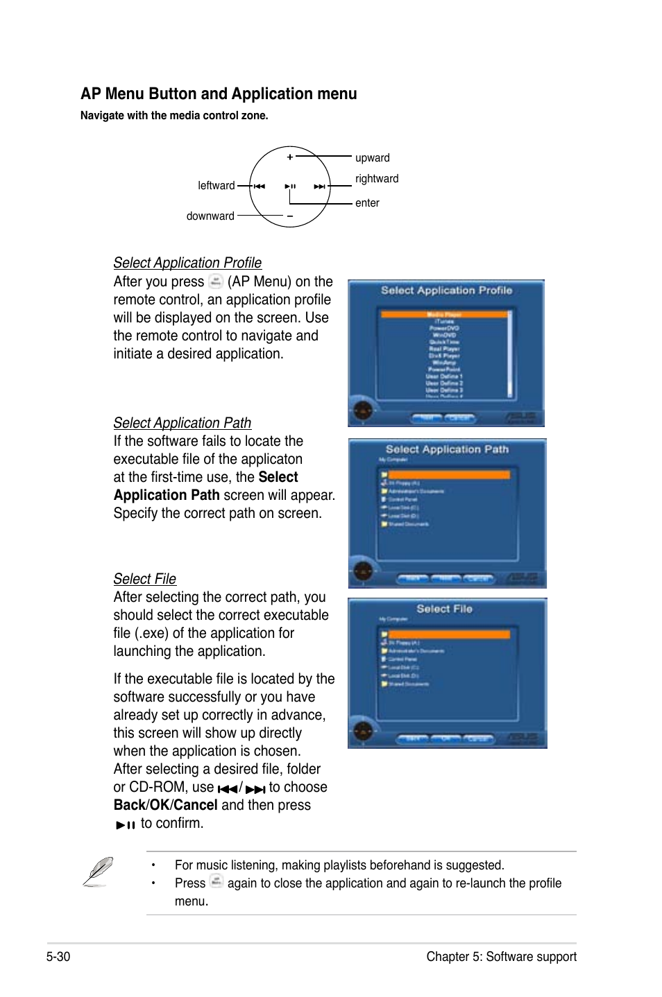 Ap menu button and application menu | Asus P5B User Manual | Page 142 / 188