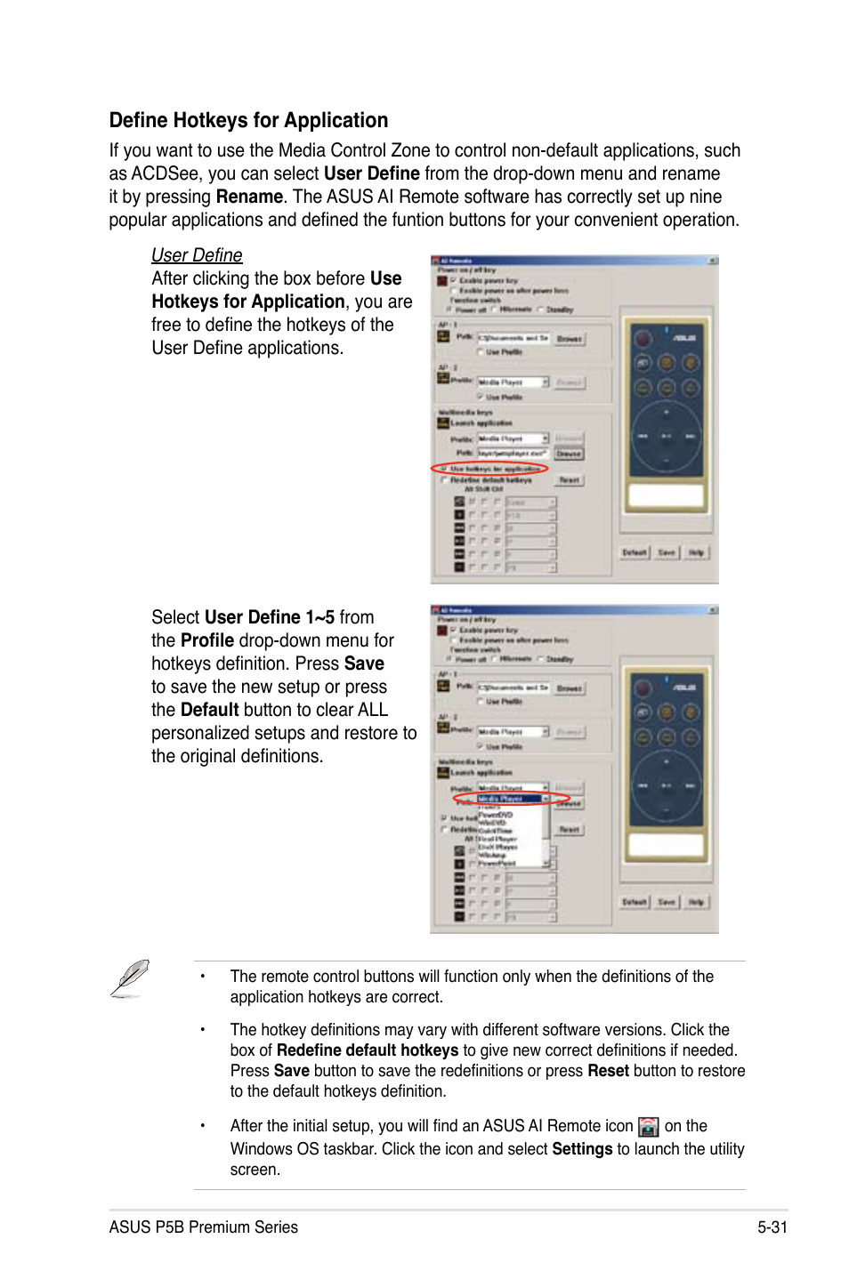 Define hotkeys for application | Asus P5B User Manual | Page 143 / 188