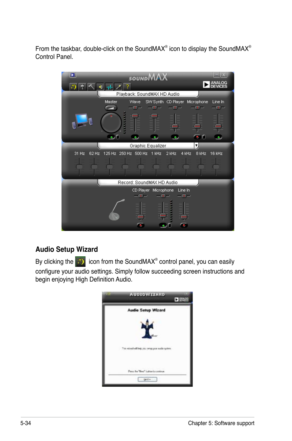 Audio setup wizard | Asus P5B User Manual | Page 146 / 188