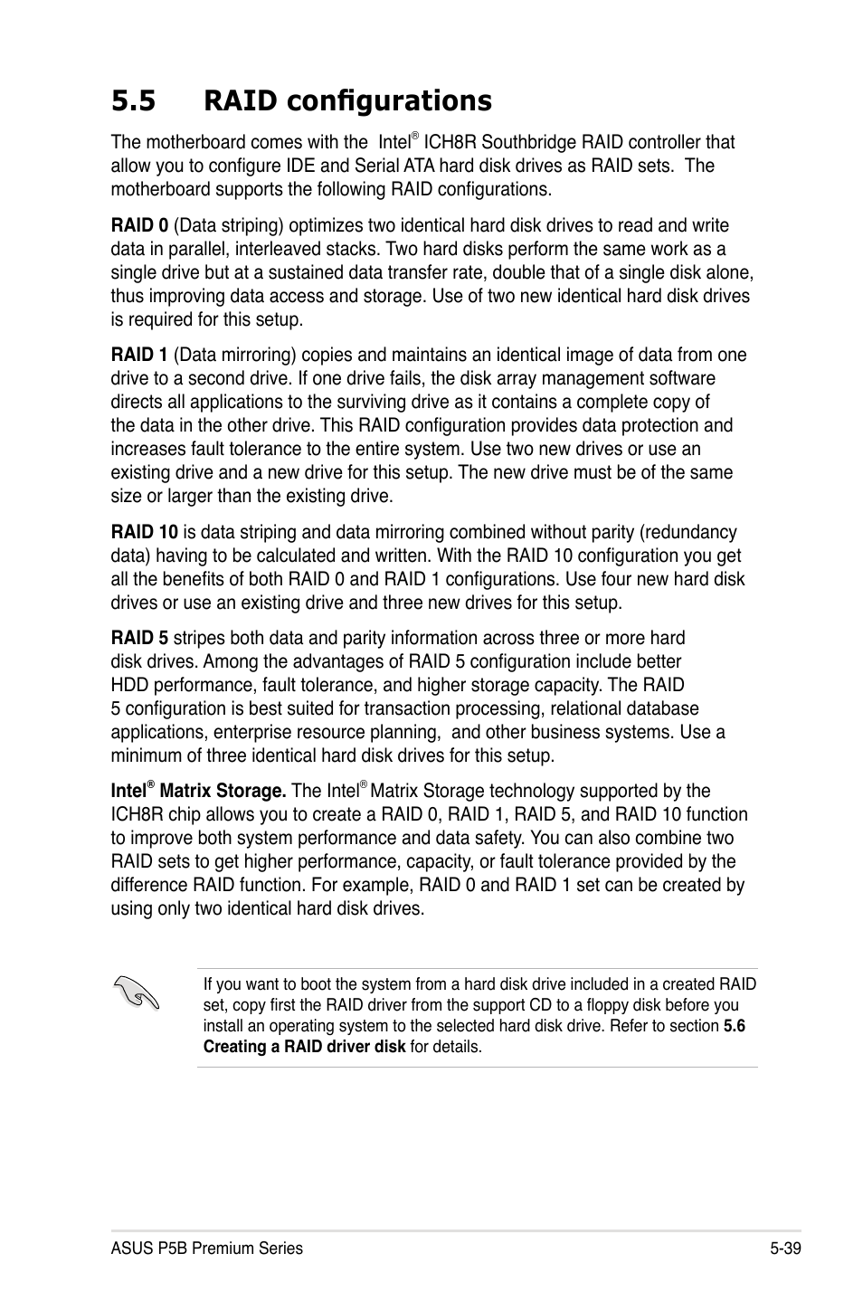 5 raid configurations | Asus P5B User Manual | Page 151 / 188