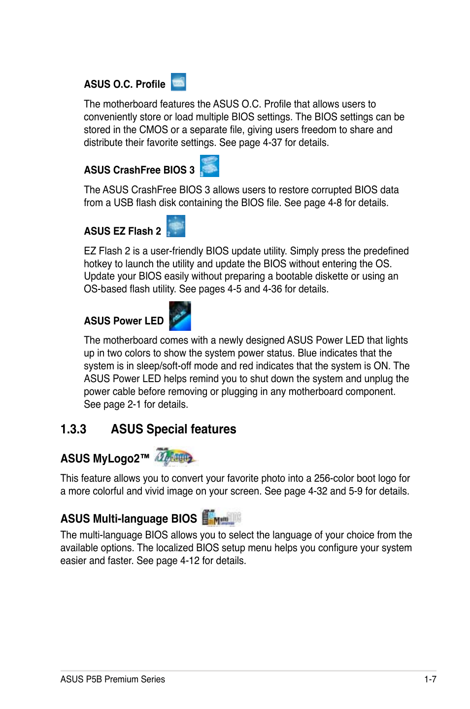 3 asus special features | Asus P5B User Manual | Page 23 / 188