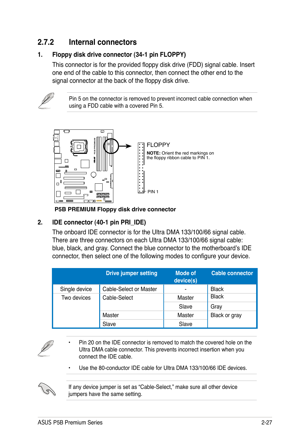 2 internal connectors | Asus P5B User Manual | Page 55 / 188