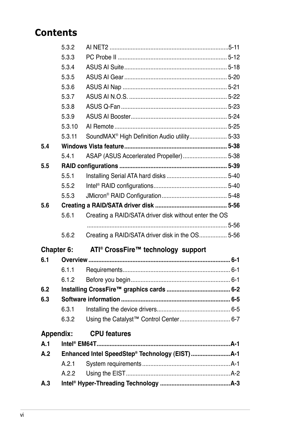 Asus P5B User Manual | Page 6 / 188