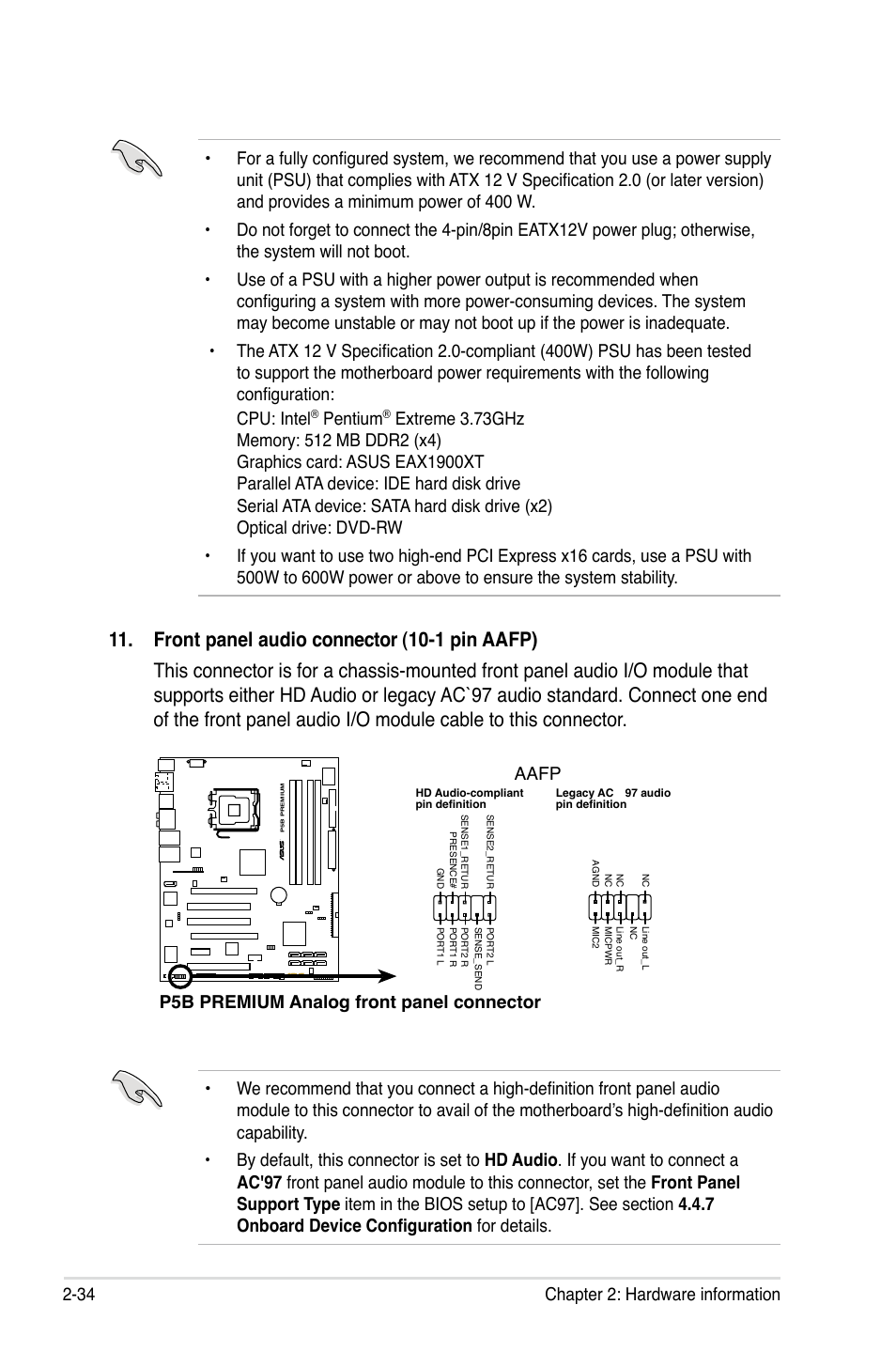 Pentium, P5b premium analog front panel connector aafp | Asus P5B User Manual | Page 62 / 188