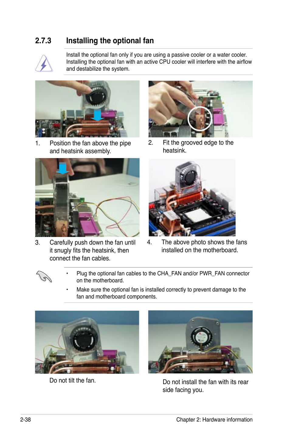 3 installing the optional fan | Asus P5B User Manual | Page 66 / 188