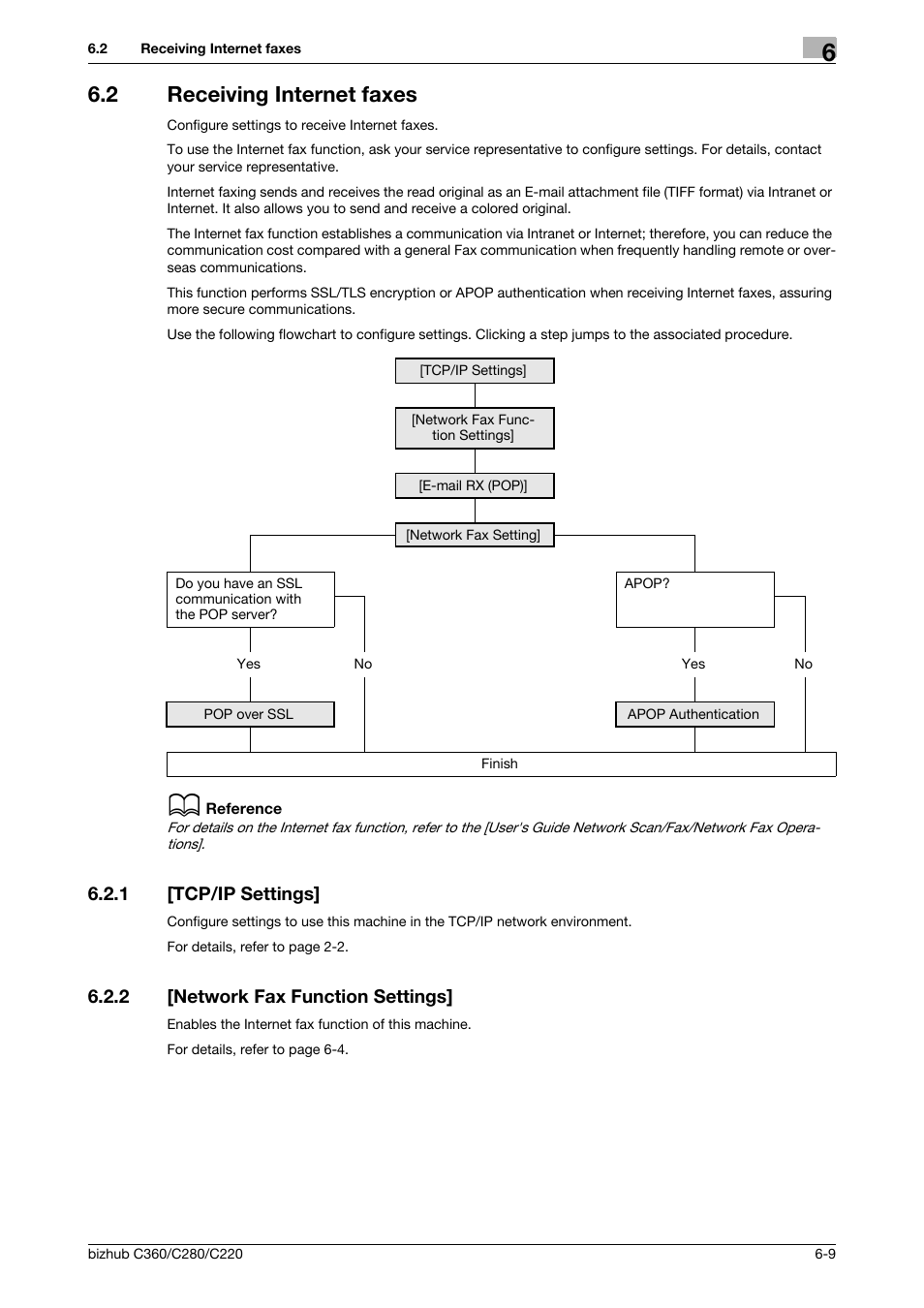 2 receiving internet faxes, 1 [tcp/ip settings, 2 [network fax function settings | Receiving internet faxes -9, Tcp/ip settings] -9, Network fax function settings] -9 | Konica Minolta BIZHUB C360 User Manual | Page 100 / 366