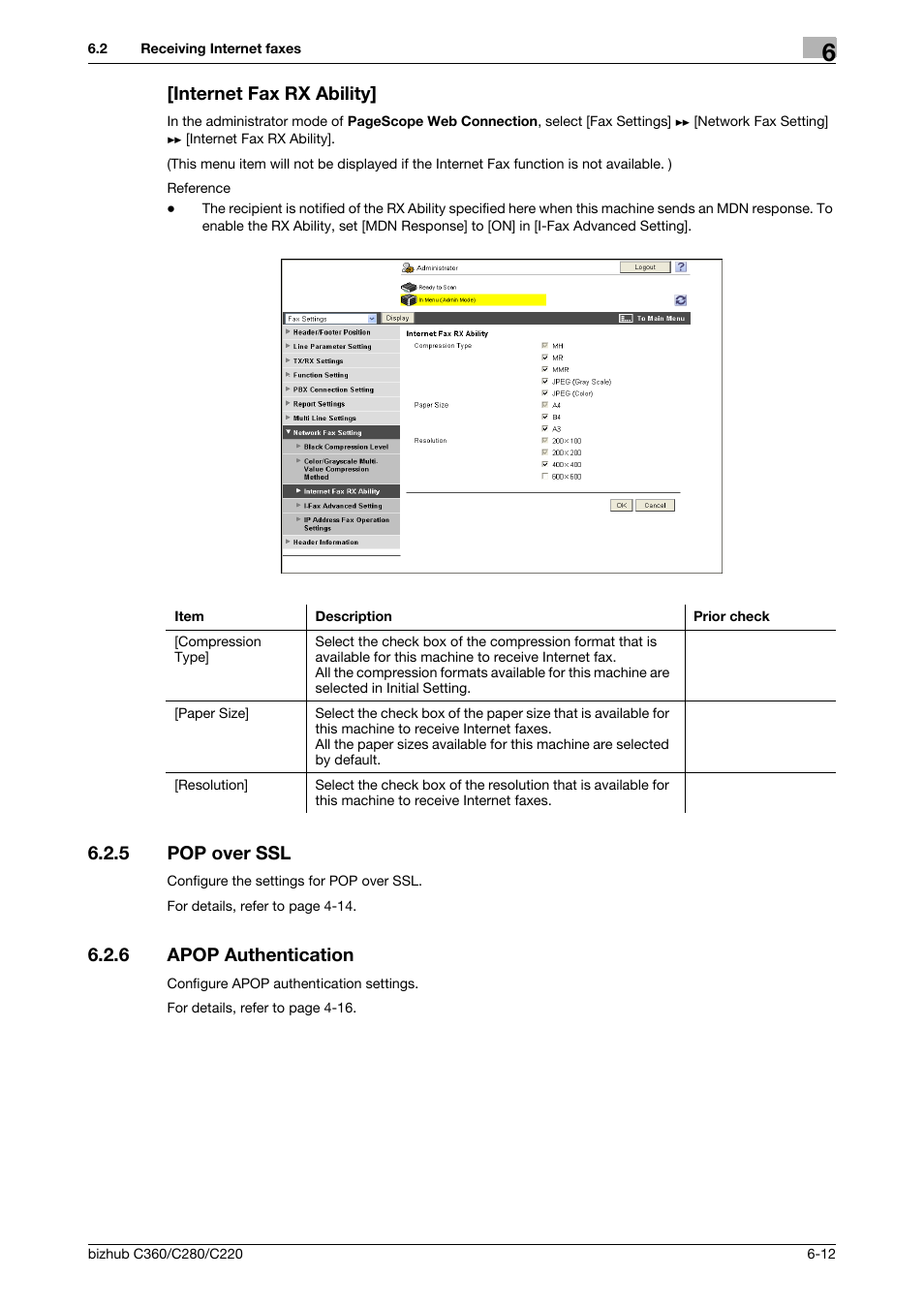 Internet fax rx ability, 5 pop over ssl, 6 apop authentication | Internet fax rx ability] -12, Pop over ssl -12, Apop authentication -12, Pop over ssl, Apop authentication | Konica Minolta BIZHUB C360 User Manual | Page 103 / 366