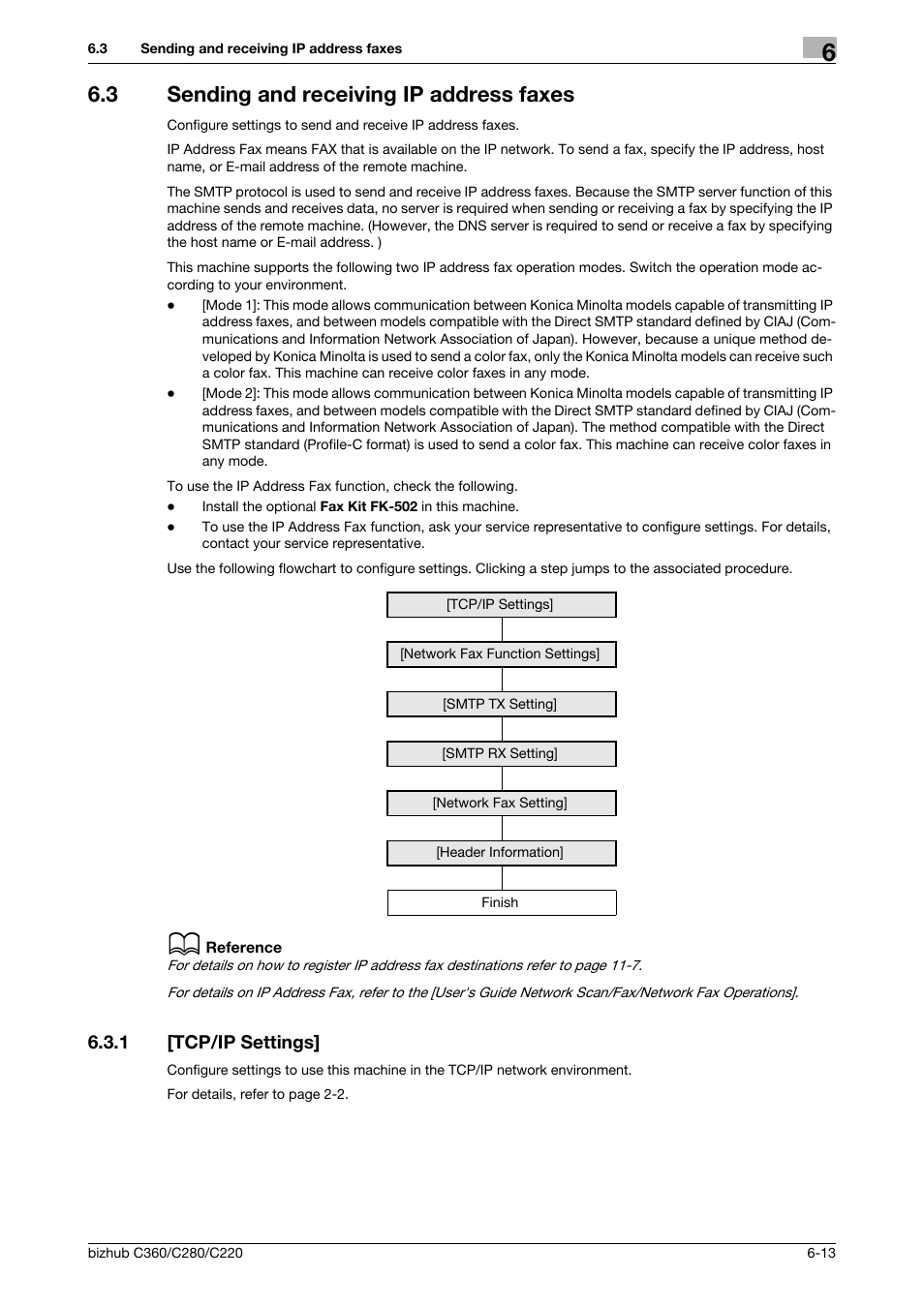 3 sending and receiving ip address faxes, 1 [tcp/ip settings, Sending and receiving ip address faxes -13 | Tcp/ip settings] -13 | Konica Minolta BIZHUB C360 User Manual | Page 104 / 366