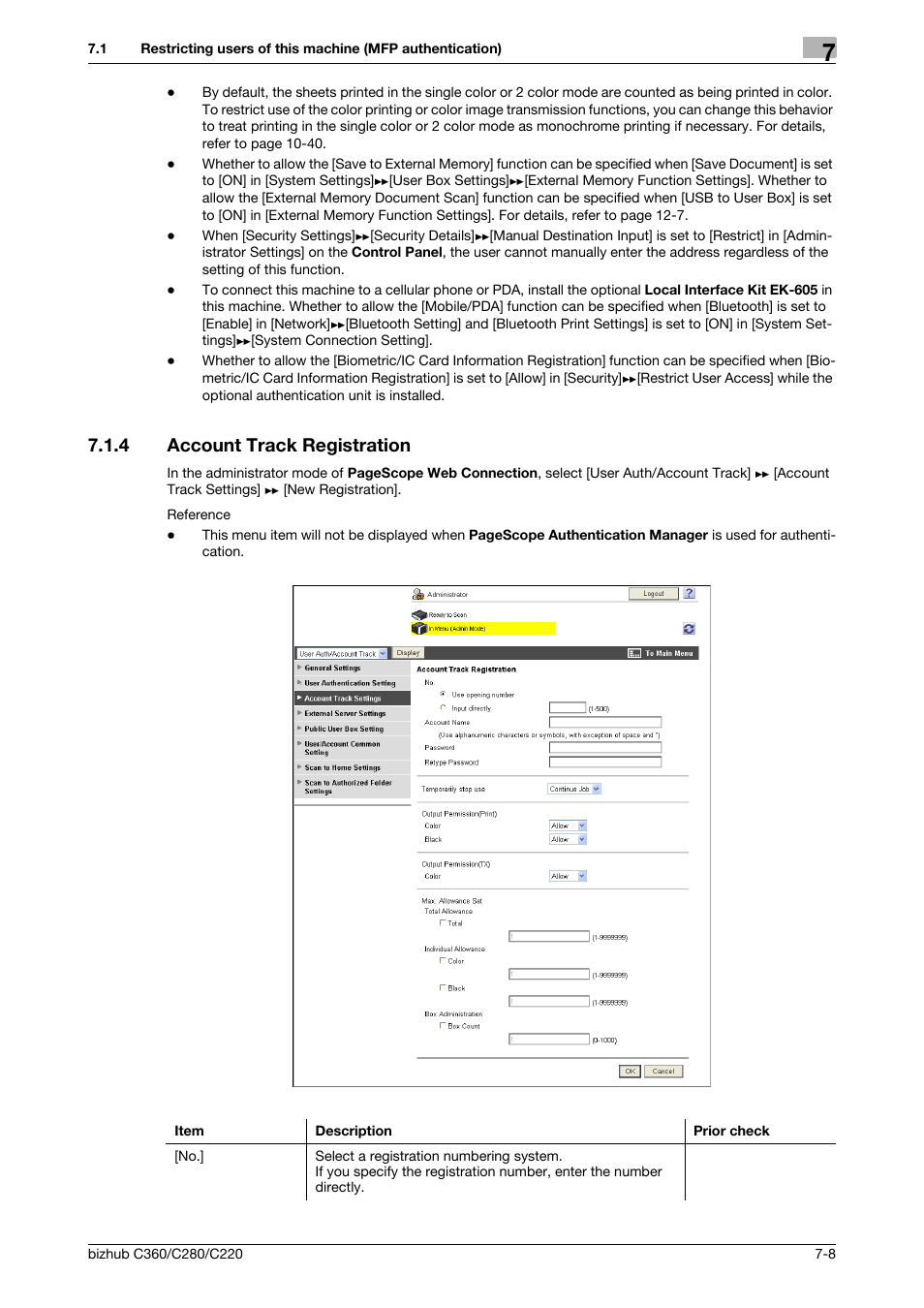 4 account track registration, Account track registration -8, Account track registration | Konica Minolta BIZHUB C360 User Manual | Page 117 / 366