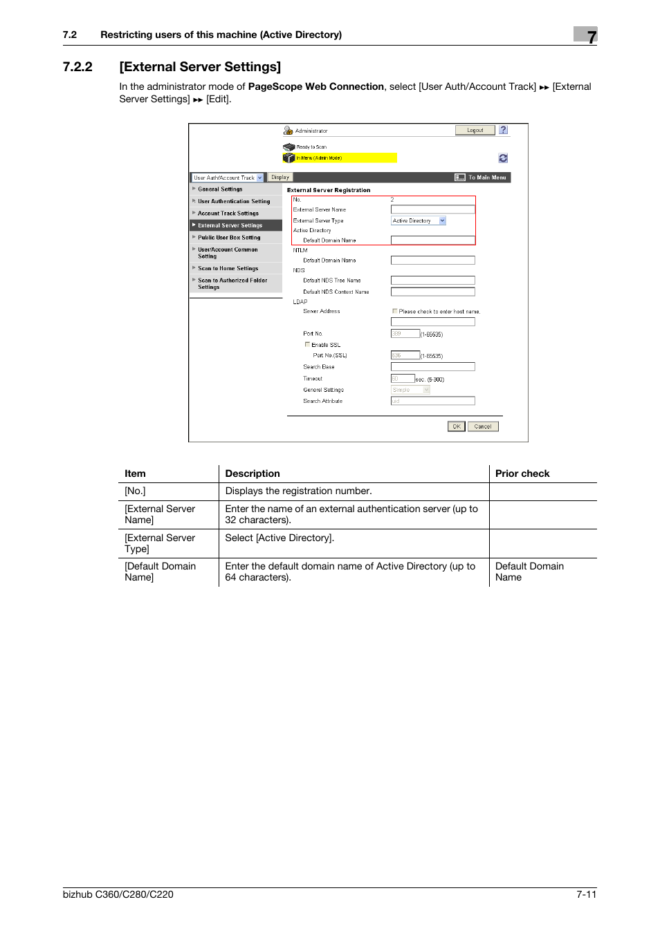 2 [external server settings, External server settings] -11, External server settings | Konica Minolta BIZHUB C360 User Manual | Page 120 / 366