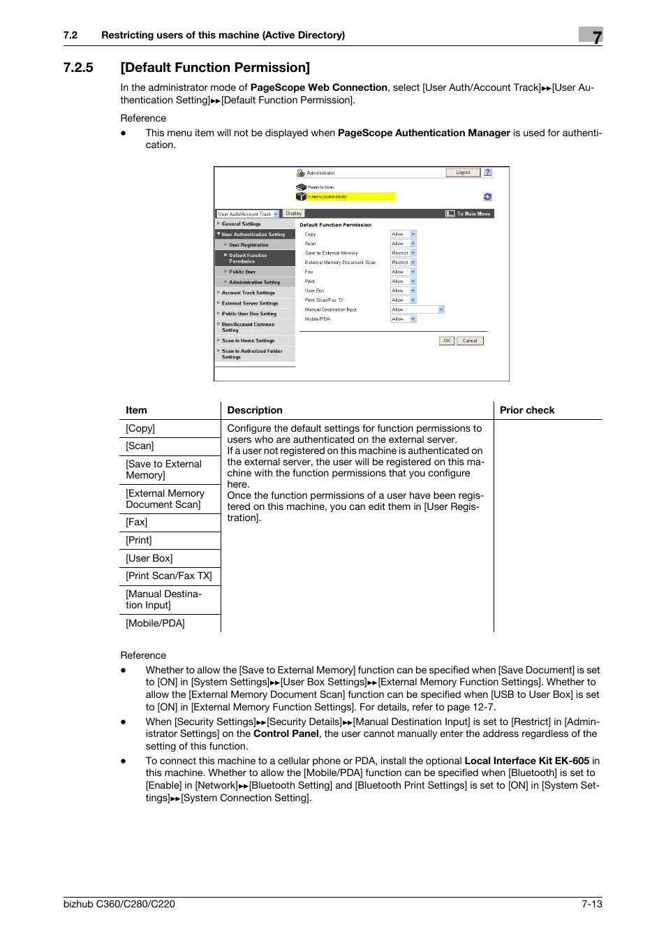 5 [default function permission, Default function permission] -13, Default function permis | Sion | Konica Minolta BIZHUB C360 User Manual | Page 122 / 366