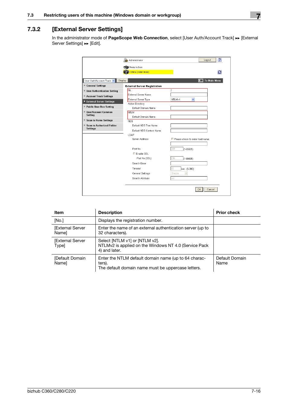 2 [external server settings, External server settings] -16, External server settings | Konica Minolta BIZHUB C360 User Manual | Page 125 / 366