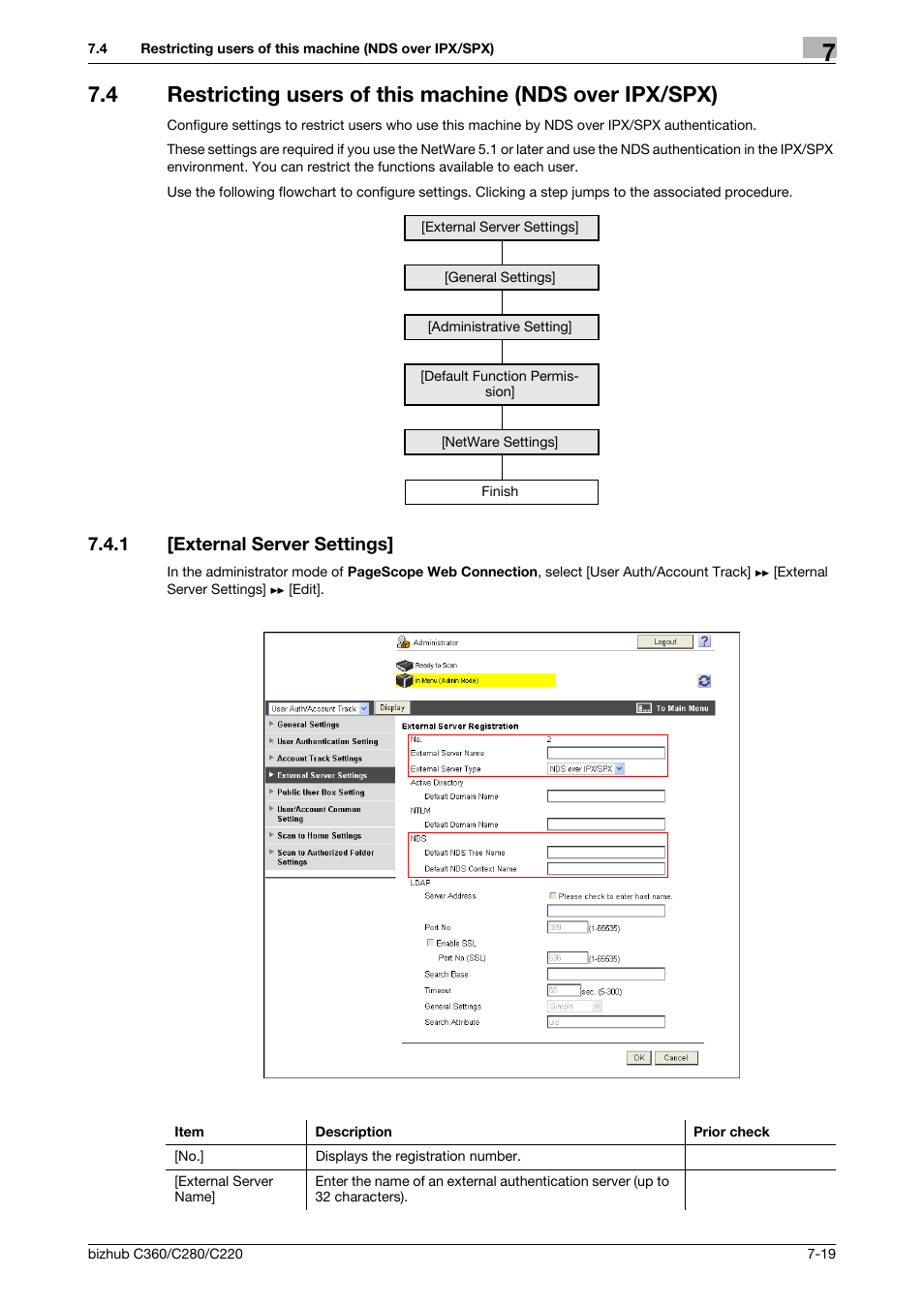 1 [external server settings, External server settings] -19 | Konica Minolta BIZHUB C360 User Manual | Page 128 / 366