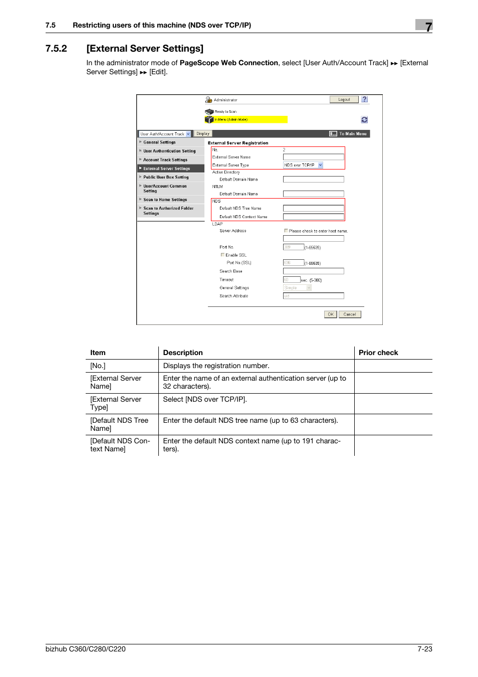 2 [external server settings, External server settings] -23, External server settings | Konica Minolta BIZHUB C360 User Manual | Page 132 / 366