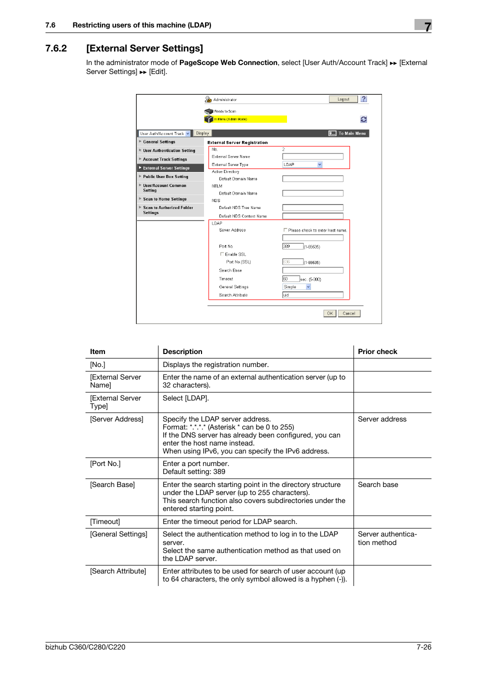 2 [external server settings, External server settings] -26, External server settings | Konica Minolta BIZHUB C360 User Manual | Page 135 / 366