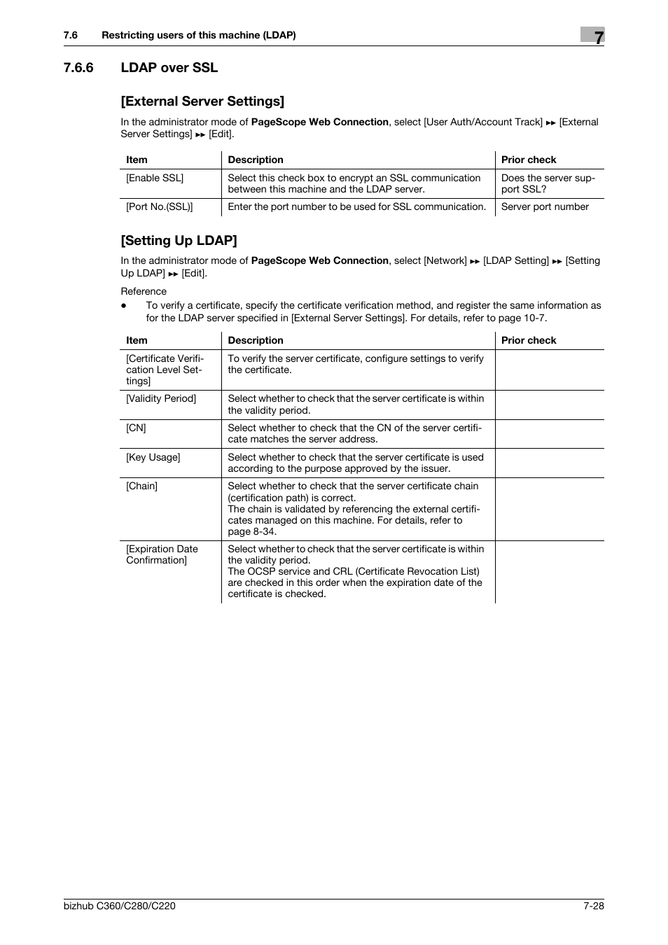 6 ldap over ssl, External server settings, Setting up ldap | Ldap over ssl, 6 ldap over ssl [external server settings | Konica Minolta BIZHUB C360 User Manual | Page 137 / 366