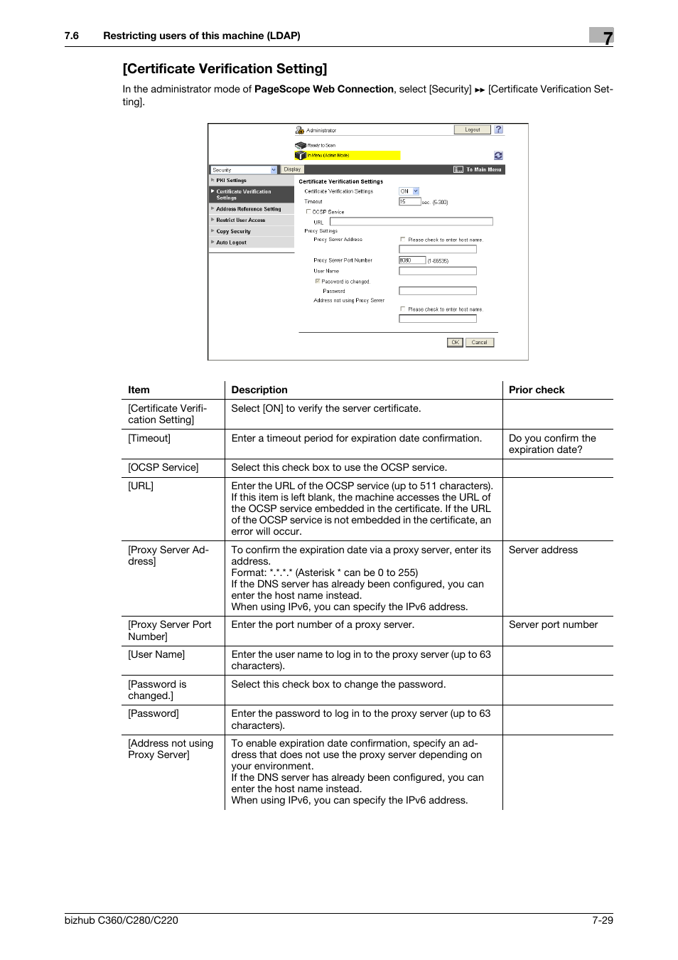 Certificate verification setting, Certificate verification setting] -29 | Konica Minolta BIZHUB C360 User Manual | Page 138 / 366