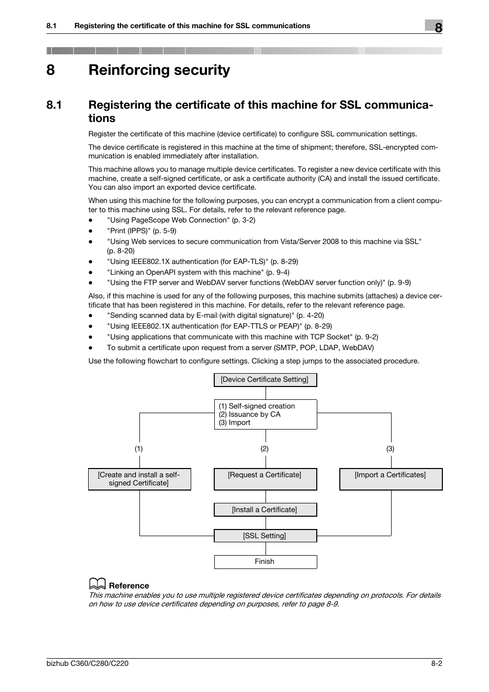 8 reinforcing security, Reinforcing security, 8reinforcing security | Konica Minolta BIZHUB C360 User Manual | Page 140 / 366