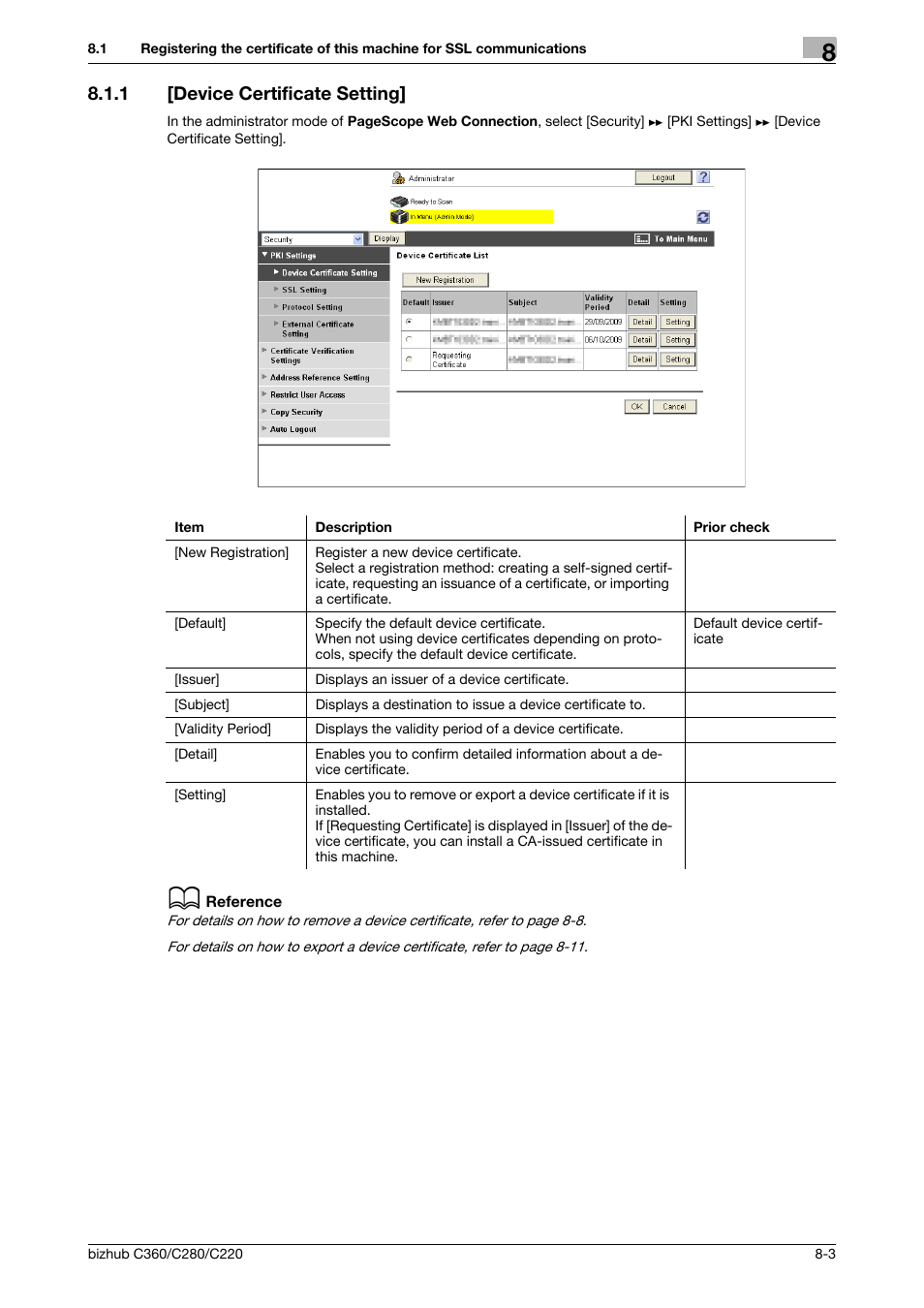 1 [device certificate setting, Device certificate setting] -3, Device certificate setting | Konica Minolta BIZHUB C360 User Manual | Page 141 / 366