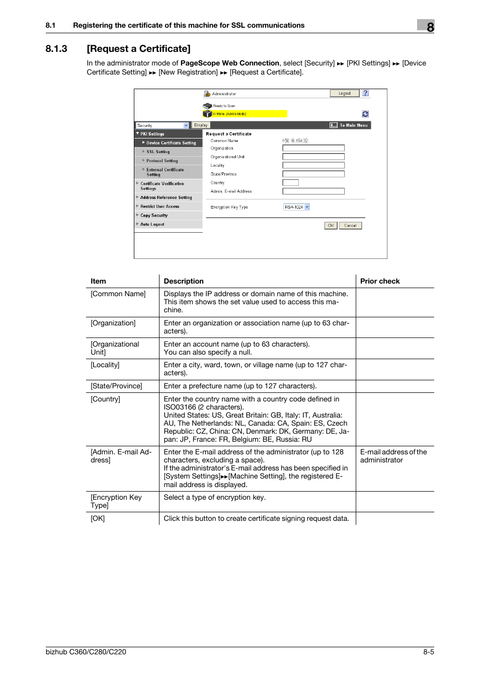 3 [request a certificate, Request a certificate] -5, Request a certificate | Konica Minolta BIZHUB C360 User Manual | Page 143 / 366