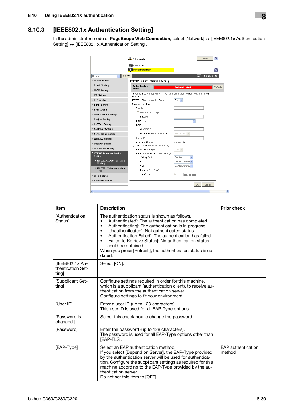 3 [ieee802.1x authentication setting, Ieee802.1x authentication setting] -30, Ieee802.1x authentication | Setting | Konica Minolta BIZHUB C360 User Manual | Page 168 / 366