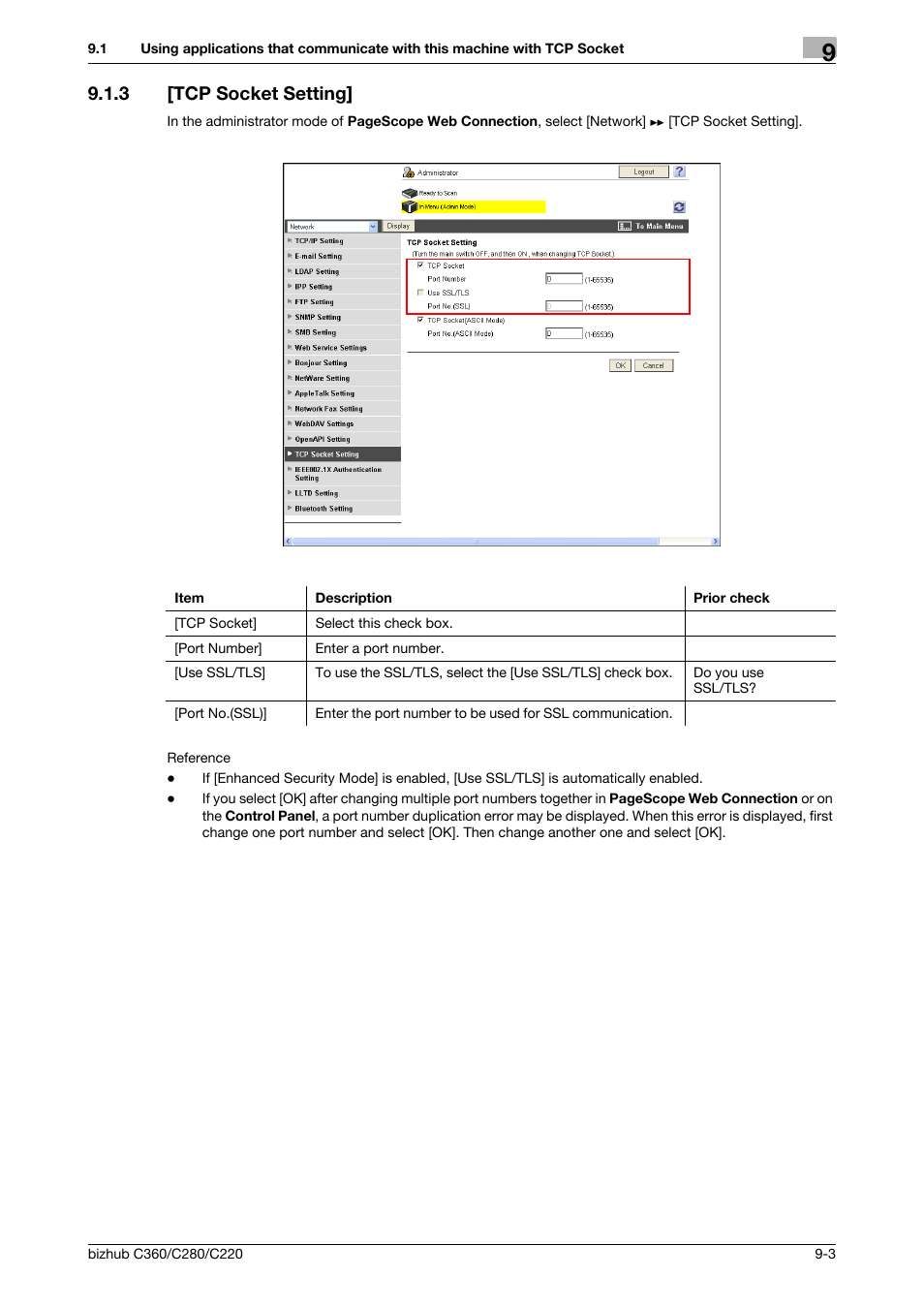 3 [tcp socket setting, Tcp socket setting] -3, Tcp socket setting | Konica Minolta BIZHUB C360 User Manual | Page 183 / 366