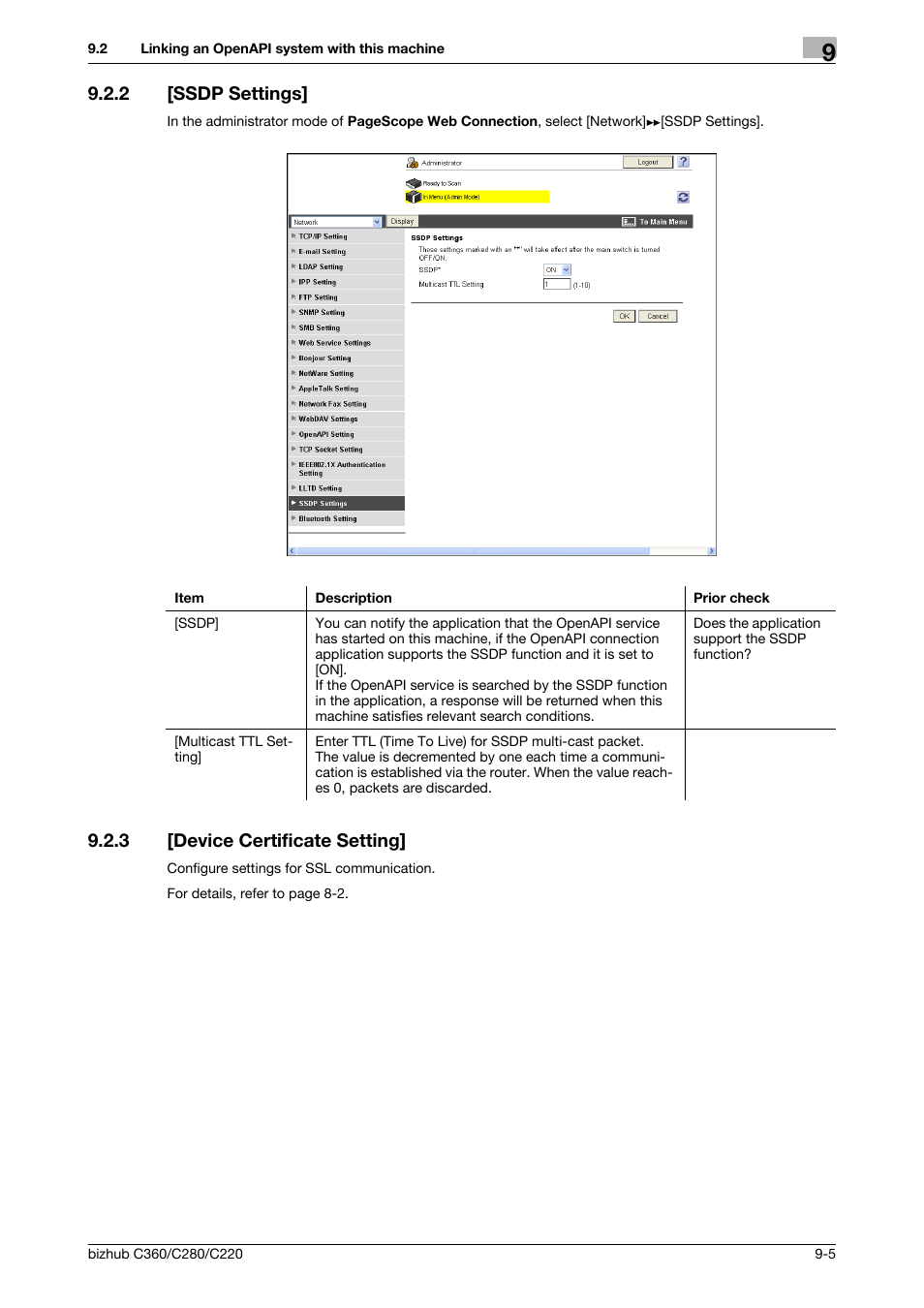 2 [ssdp settings, 3 [device certificate setting, Ssdp settings] -5 | Device certificate setting] -5, Ssdp settings, Device certificate setting | Konica Minolta BIZHUB C360 User Manual | Page 185 / 366