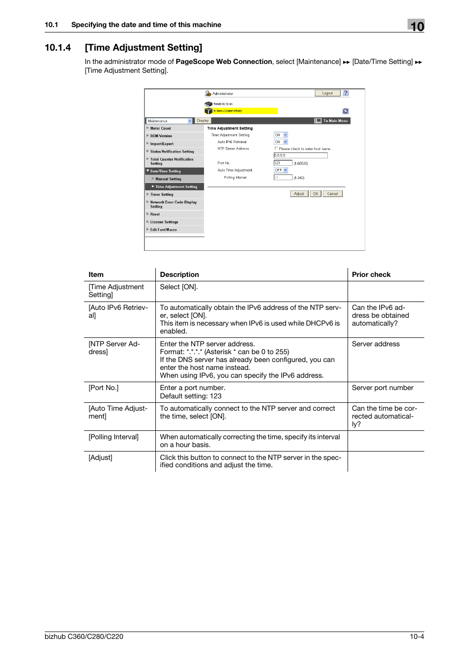 4 [time adjustment setting, Time adjustment setting] -4, Time adjustment setting | Konica Minolta BIZHUB C360 User Manual | Page 196 / 366