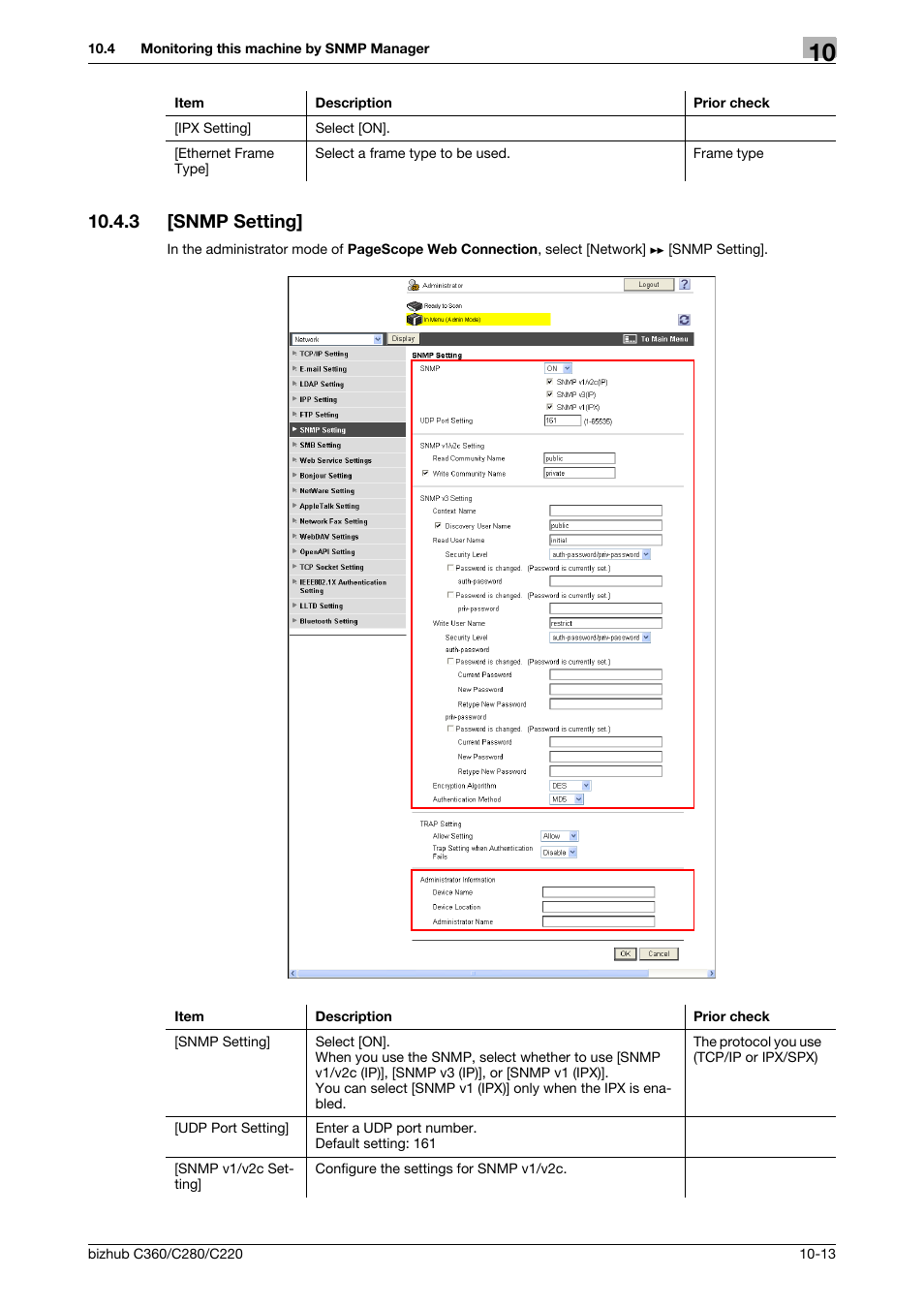 3 [snmp setting, Snmp setting] -13, Snmp setting | Konica Minolta BIZHUB C360 User Manual | Page 205 / 366