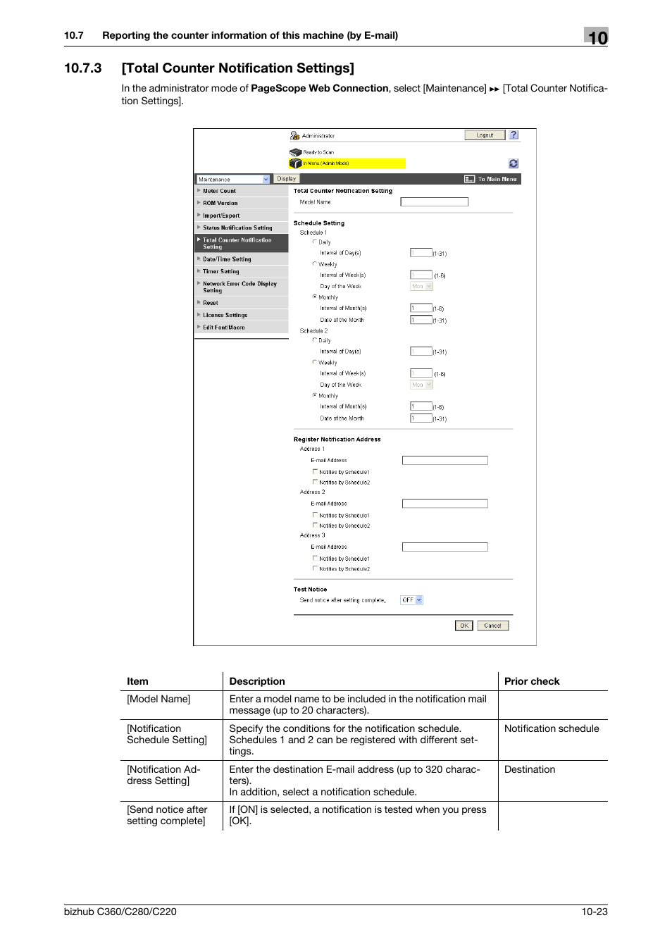 3 [total counter notification settings, Total counter notification settings] -23, Total counter | Notification set, Tings | Konica Minolta BIZHUB C360 User Manual | Page 215 / 366