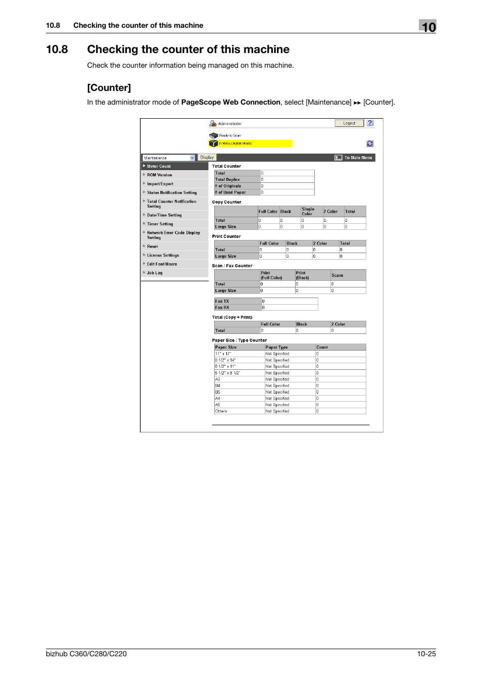 8 checking the counter of this machine, Counter | Konica Minolta BIZHUB C360 User Manual | Page 217 / 366