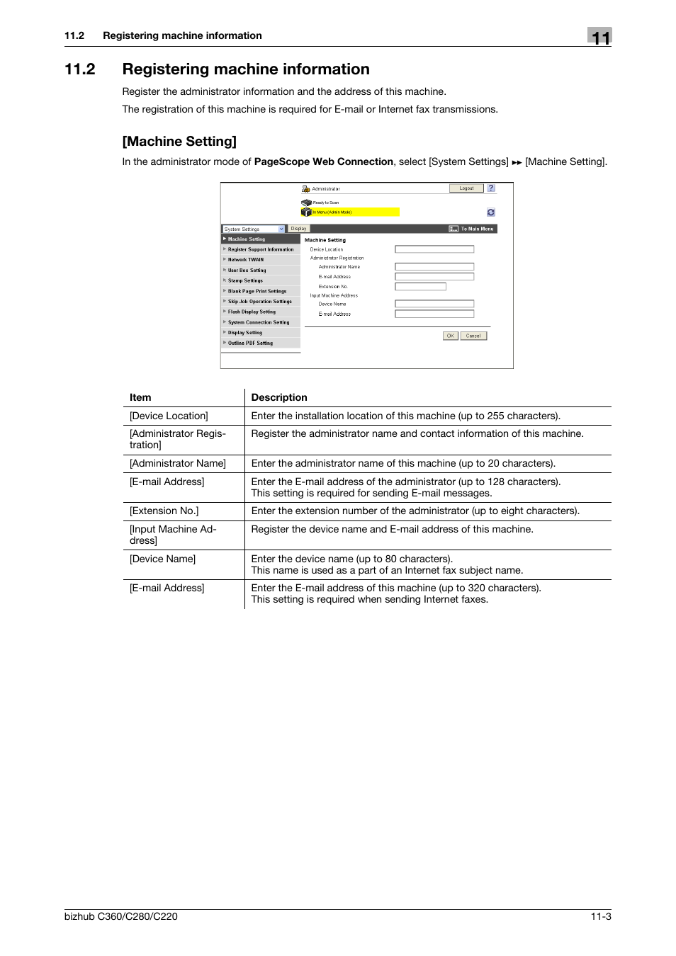 2 registering machine information, Machine setting | Konica Minolta BIZHUB C360 User Manual | Page 235 / 366