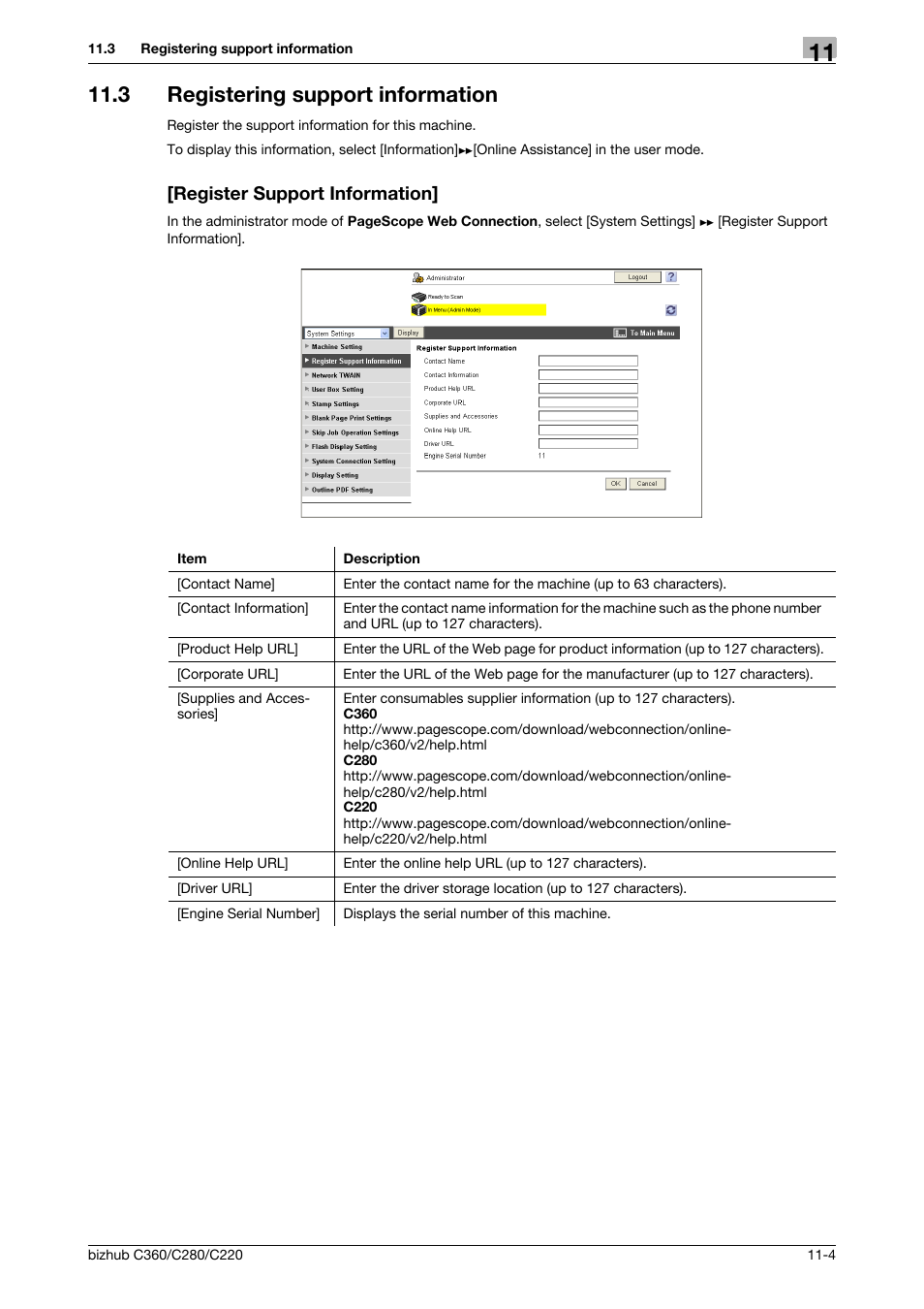 3 registering support information, Register support information | Konica Minolta BIZHUB C360 User Manual | Page 236 / 366