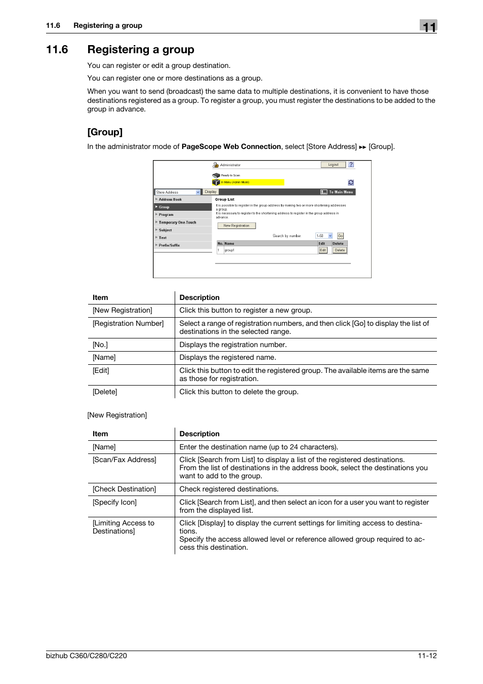 6 registering a group, Group, Registering a group -12 [group] -12 | Konica Minolta BIZHUB C360 User Manual | Page 244 / 366