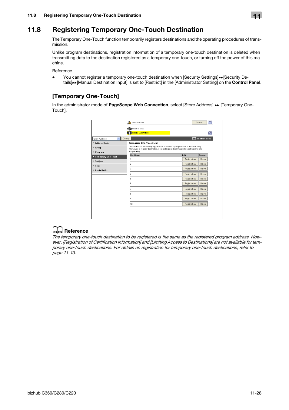 8 registering temporary one-touch destination, Temporary one-touch | Konica Minolta BIZHUB C360 User Manual | Page 260 / 366