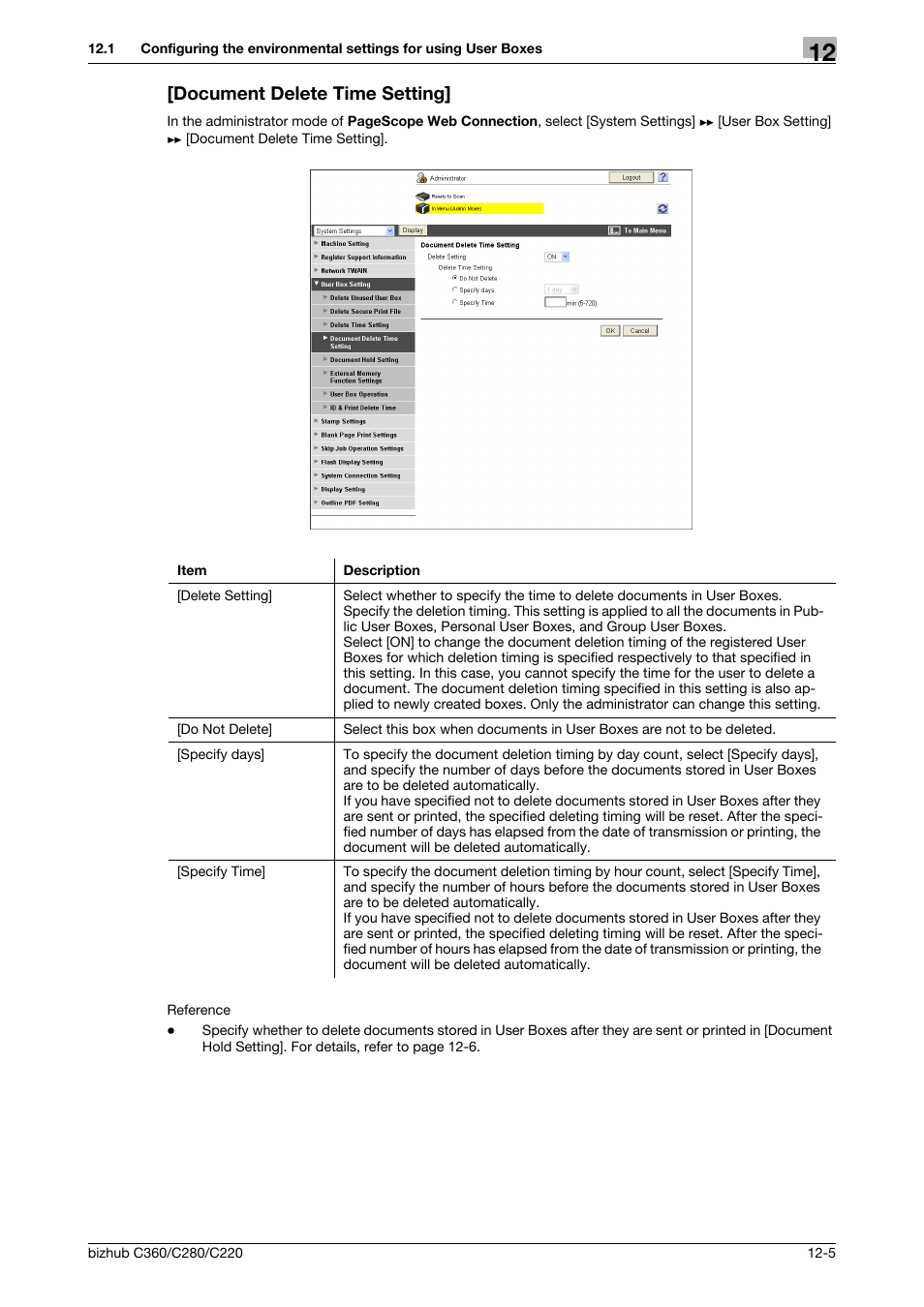 Document delete time setting, Document delete time setting] -5 | Konica Minolta BIZHUB C360 User Manual | Page 274 / 366