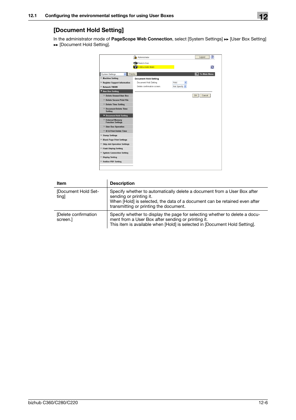 Document hold setting, Document hold setting] -6 | Konica Minolta BIZHUB C360 User Manual | Page 275 / 366