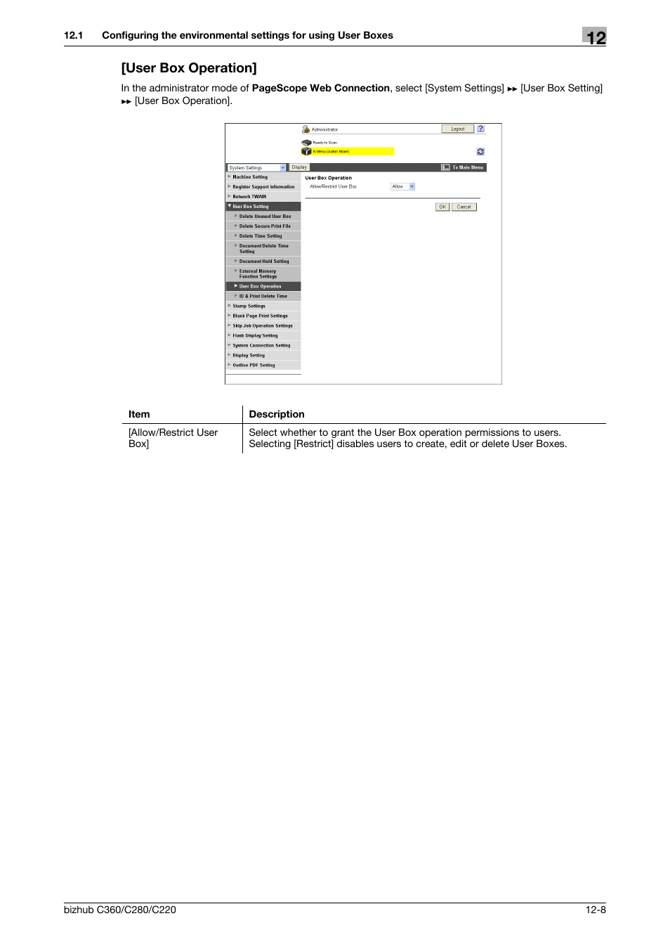 User box operation, User box operation] -8, Ers.(p. 12-8) | Konica Minolta BIZHUB C360 User Manual | Page 277 / 366