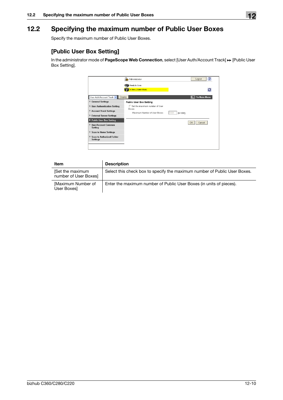 Public user box setting | Konica Minolta BIZHUB C360 User Manual | Page 279 / 366