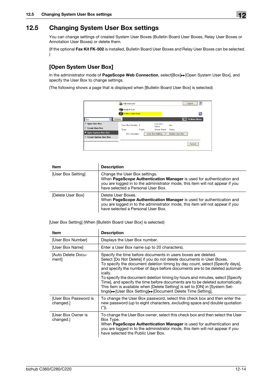 5 changing system user box settings, Open system user box | Konica Minolta BIZHUB C360 User Manual | Page 283 / 366