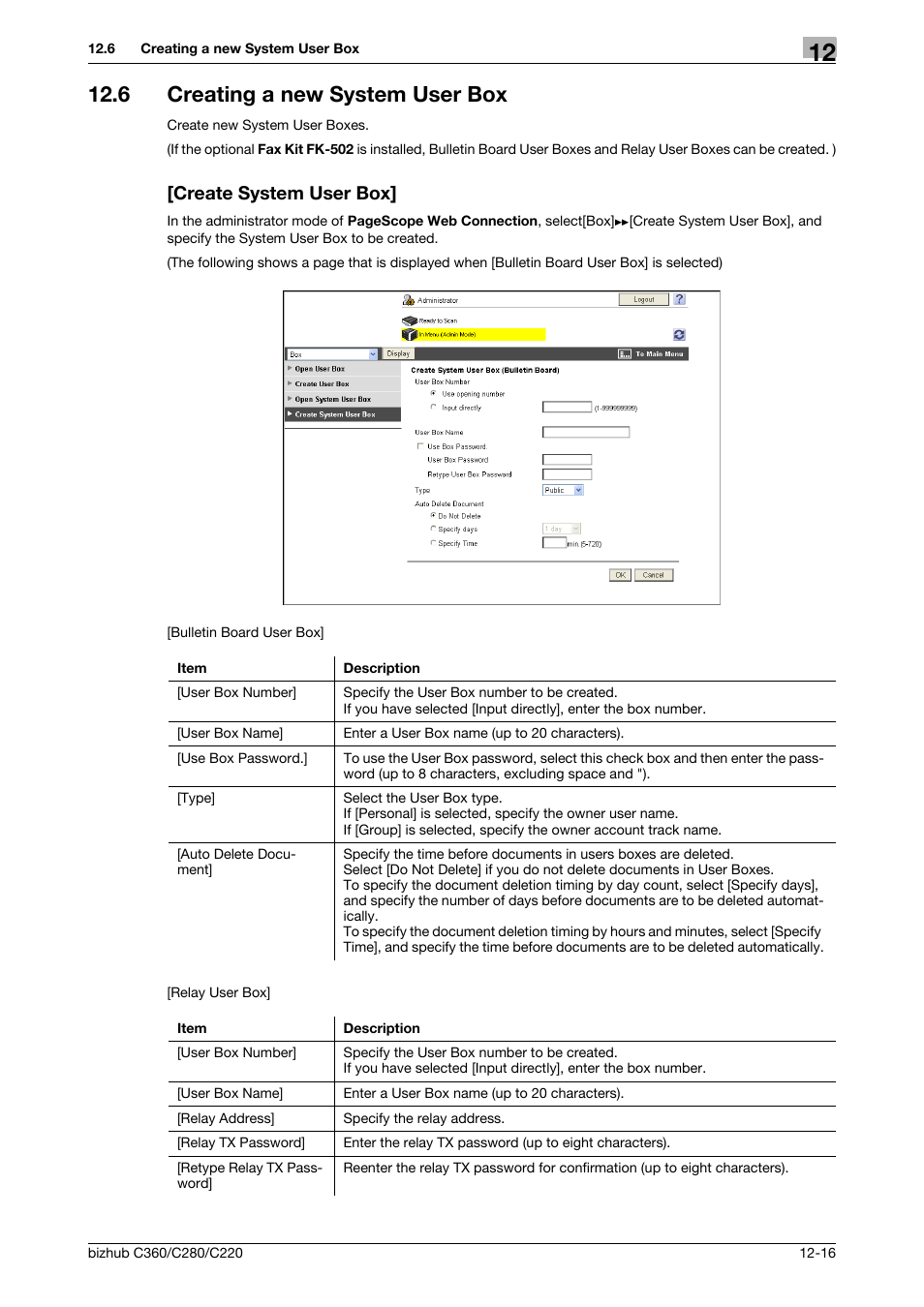 6 creating a new system user box, Create system user box | Konica Minolta BIZHUB C360 User Manual | Page 285 / 366