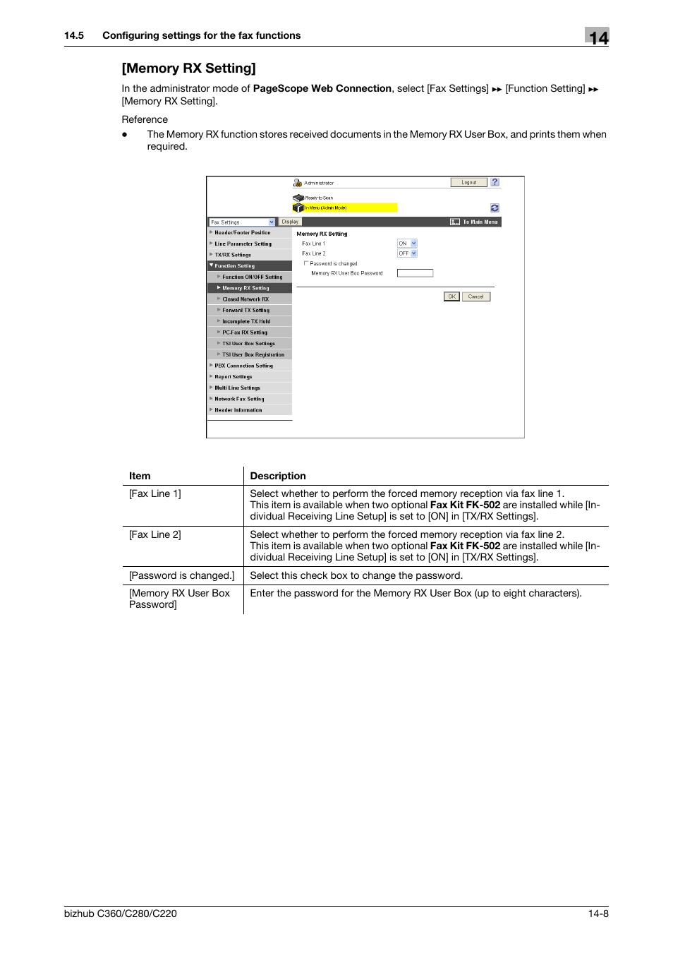 Memory rx setting, Memory rx setting] -8 | Konica Minolta BIZHUB C360 User Manual | Page 304 / 366