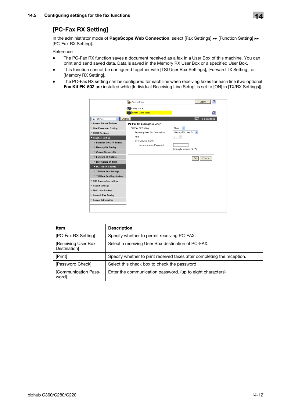 Pc-fax rx setting, Pc-fax rx setting] -12 | Konica Minolta BIZHUB C360 User Manual | Page 308 / 366