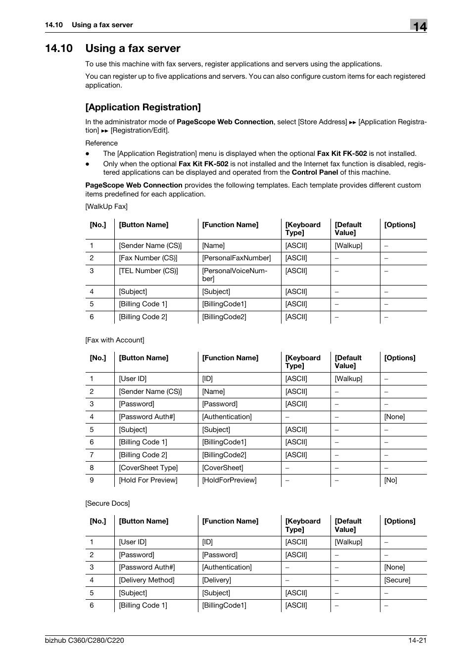 10 using a fax server, Application registration | Konica Minolta BIZHUB C360 User Manual | Page 317 / 366